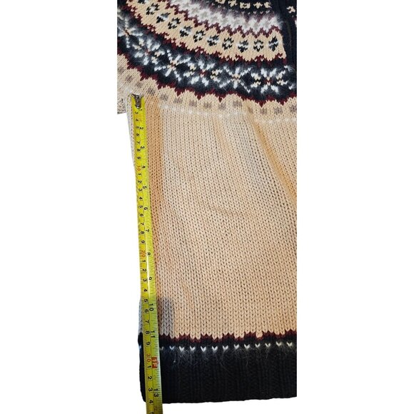 Marisa Christina Sweater Hand Knit Fair Isle Tan Black Ramie Cotton Zip Up - Picture 12 of 15